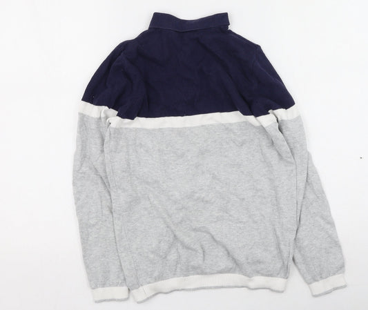 Very Boys Grey Collared Striped Cotton Pullover Jumper Size 11 Years