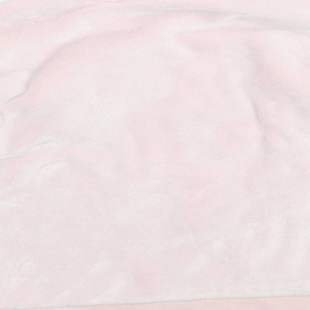 Brand and care label for River Island girls’ pink polyester pullover sweatshirt, size 11-12, years pullover
