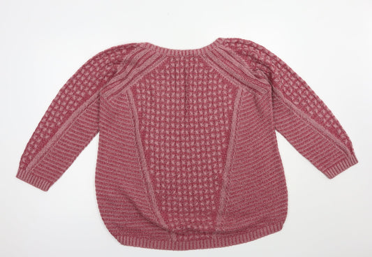 George Womens Pink Boat Neck Acrylic Pullover Jumper Size 16