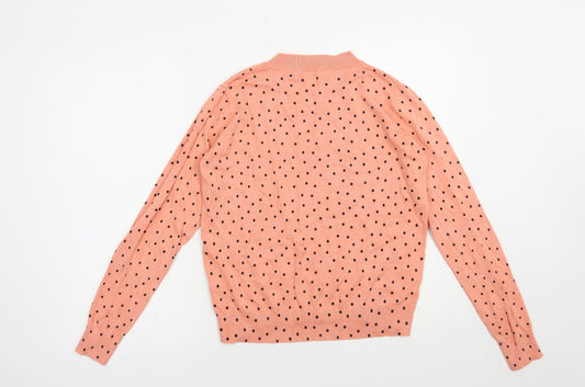 Back view of Tu women’s pink mock neck polka dot viscose jumper, size UK 10