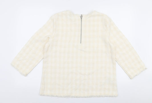 Mango Womens Ivory Round Neck Check Cotton Pullover Jumper Size L