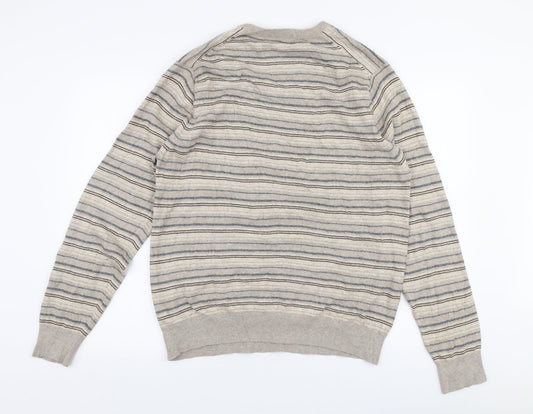 Marks and Spencer Mens Beige V-Neck Striped Viscose Pullover Jumper Size L