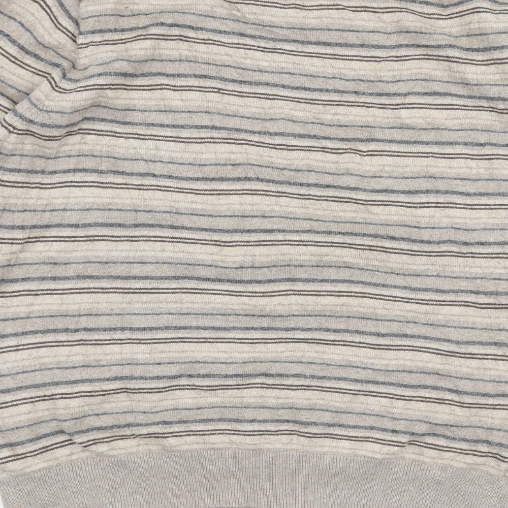 Marks and Spencer Mens Beige V-Neck Striped Viscose Pullover Jumper Size L