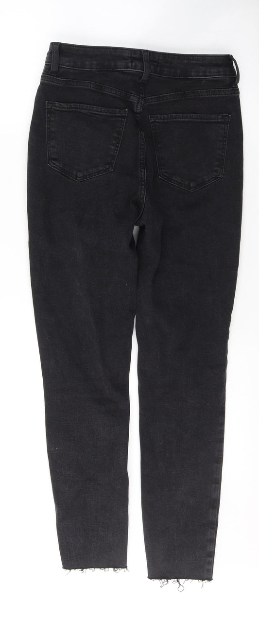 New Look Womens Black Cotton Skinny Jeans Size 8 L26 in Regular Button - ripped detail