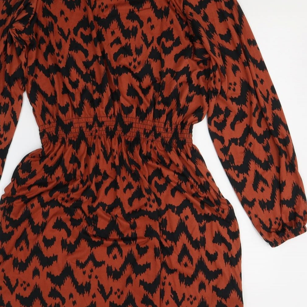 Pep&Co Womens Orange Geometric Viscose Jumper Dress Size M Round Neck Pullover