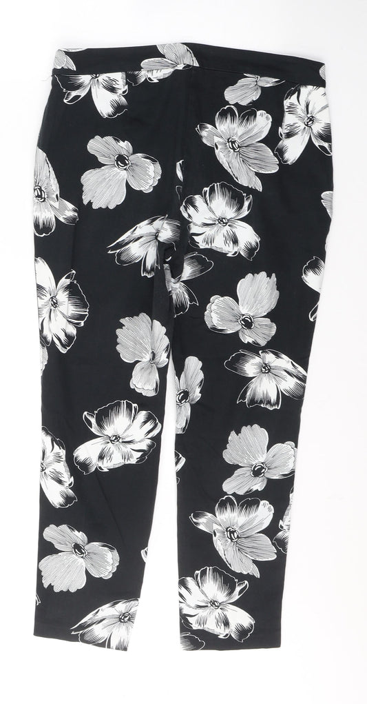 Additional front view of F&F women’s black floral cotton jegging jeans, size UK 32, in, 26-inch leg regular zip
