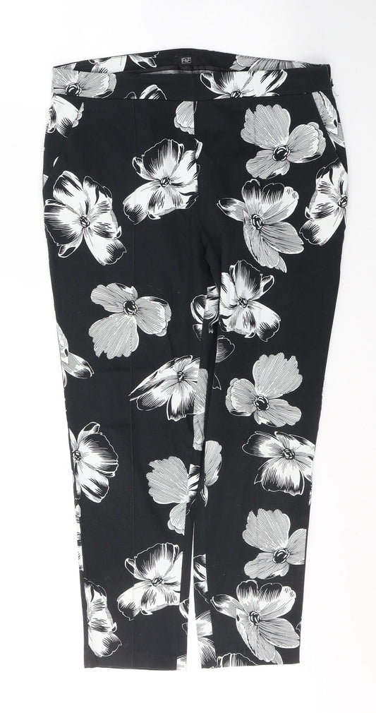 F&F Womens Black Floral Cotton Jegging Jeans Size 32 in L26 in Regular Zip