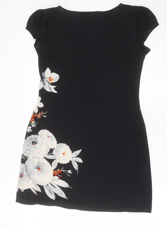 Back view of Billie & Blossom women’s black floral polyester a-line, size UK 12, crew neck pullover