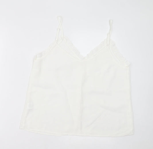 SheIn Womens White Polyester Basic Tank Size L V-Neck