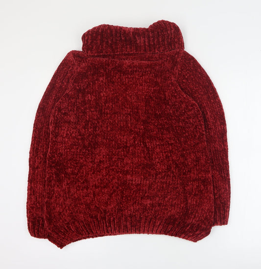 Isle Essentials Womens Red Roll Neck Polyester Pullover Jumper Size S