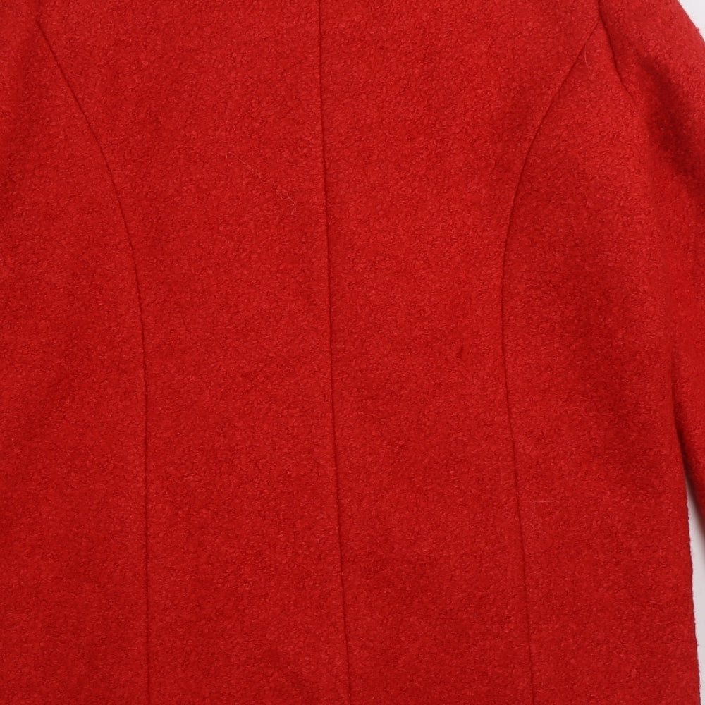 Brand and care label for Matalan women’s red pea coat coat, size UK 10, snap