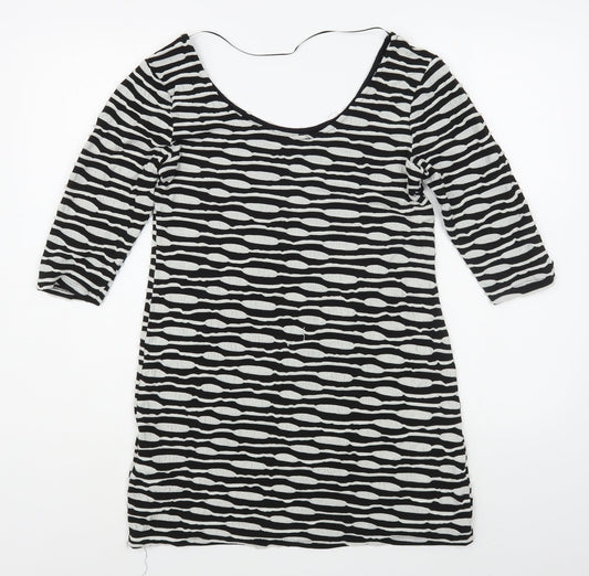 Primark Womens Black Striped Viscose T-Shirt Dress Size 14 Boat Neck Pullover