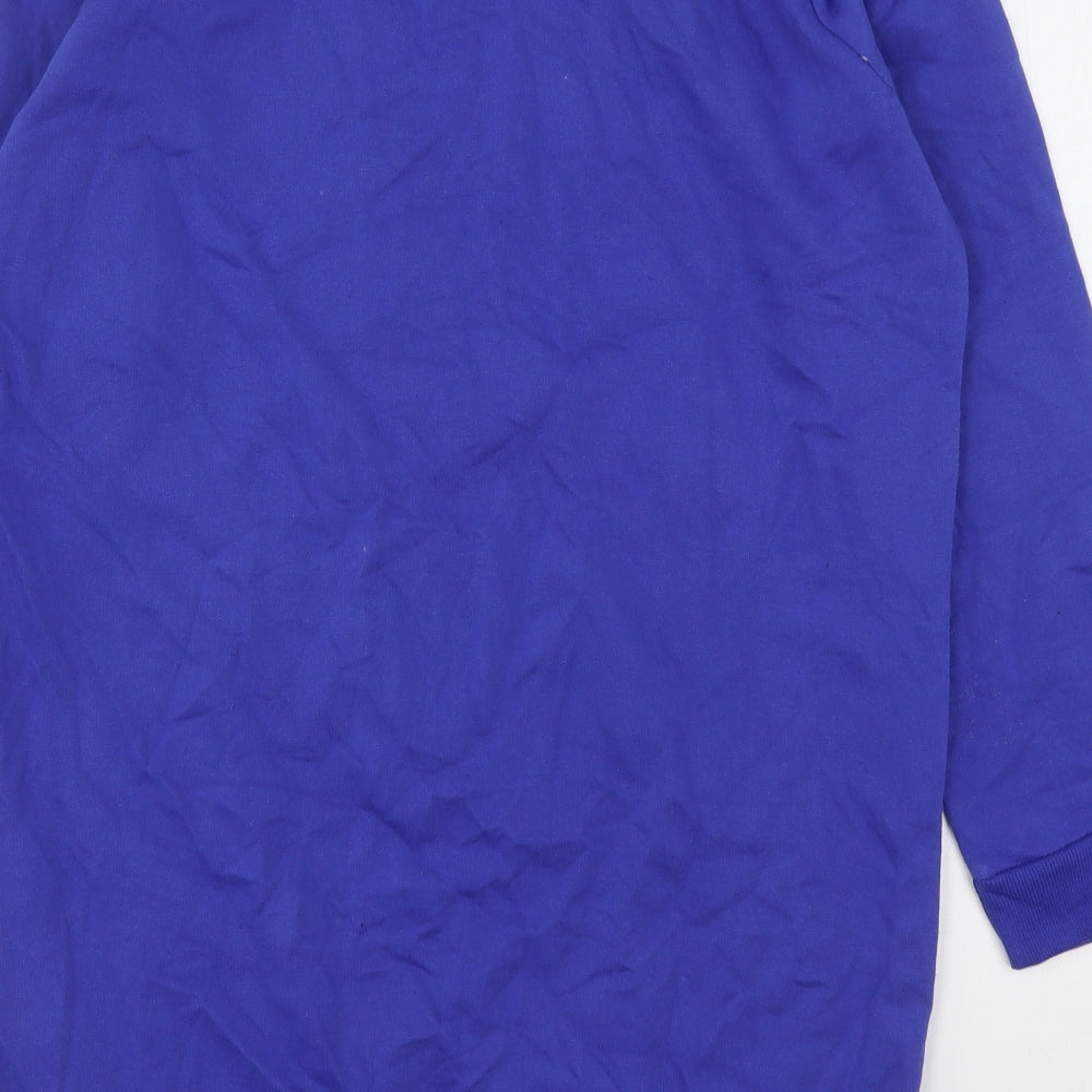 Brand and care label for Pep&Co women’s blue cotton pullover sweatshirt, size UK 12