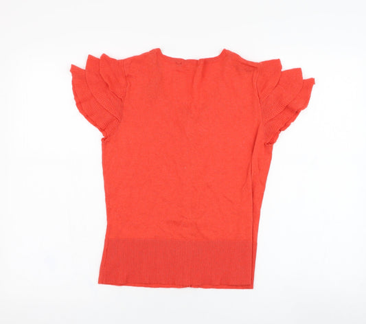 Initial Womens Red Round Neck Cotton Cardigan Jumper Size M