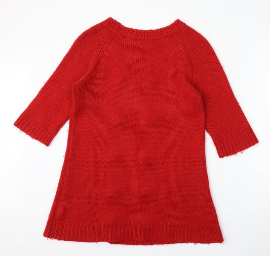 George Womens Red Round Neck Acrylic Pullover Jumper Size 14