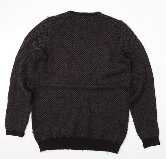 Marks and Spencer Mens Brown Round Neck Geometric Acrylic Pullover Jumper Size M