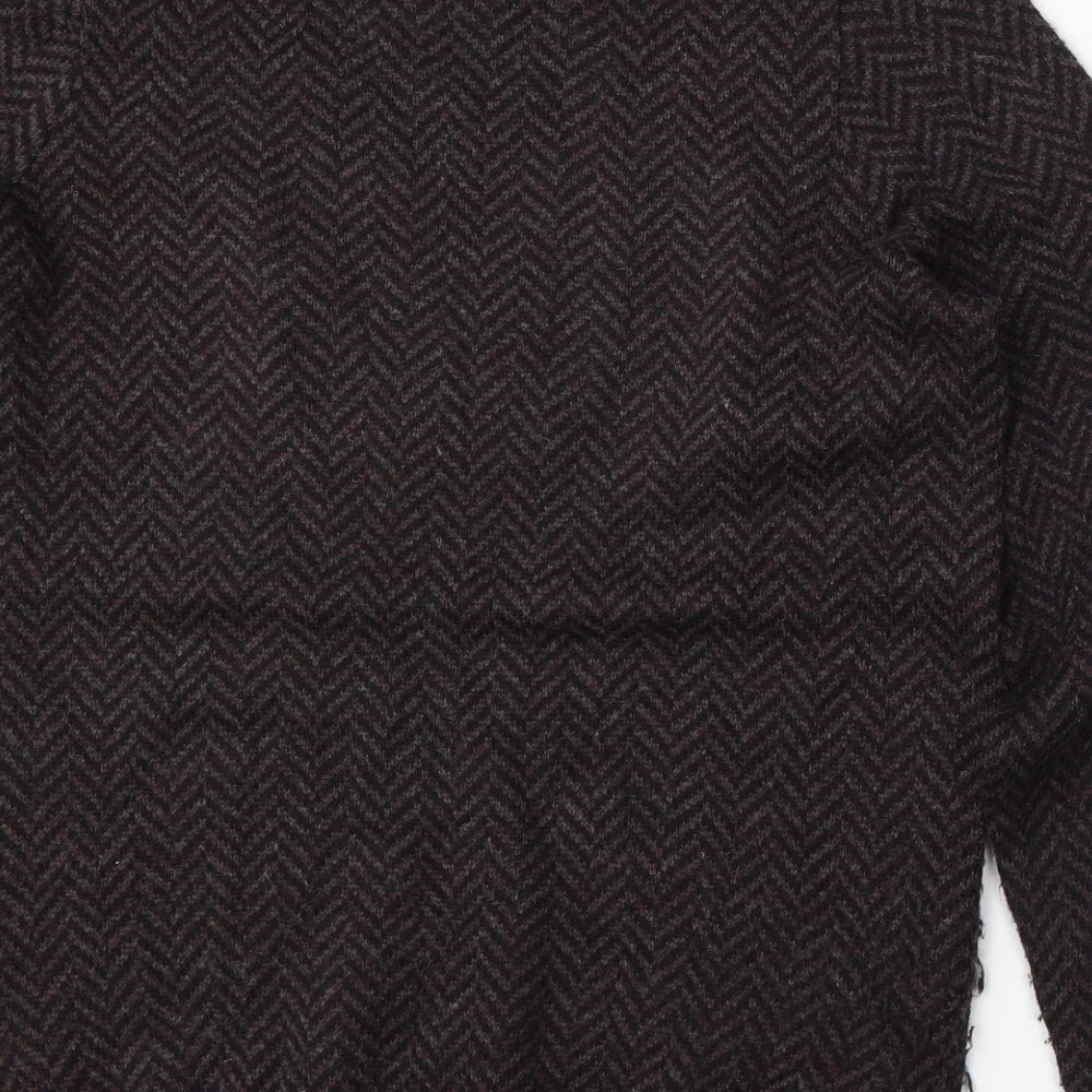 Brand and care label for Marks & Spencer men’s brown round neck geometric acrylic jumper, size M