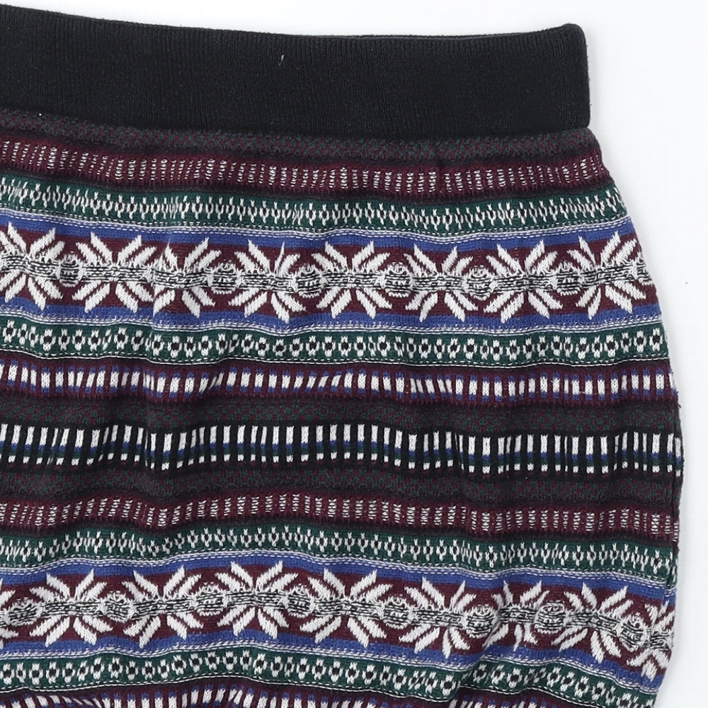 Brand and care label for BDG women’s multicoloured geometric cotton a-line skirt, size M, regular