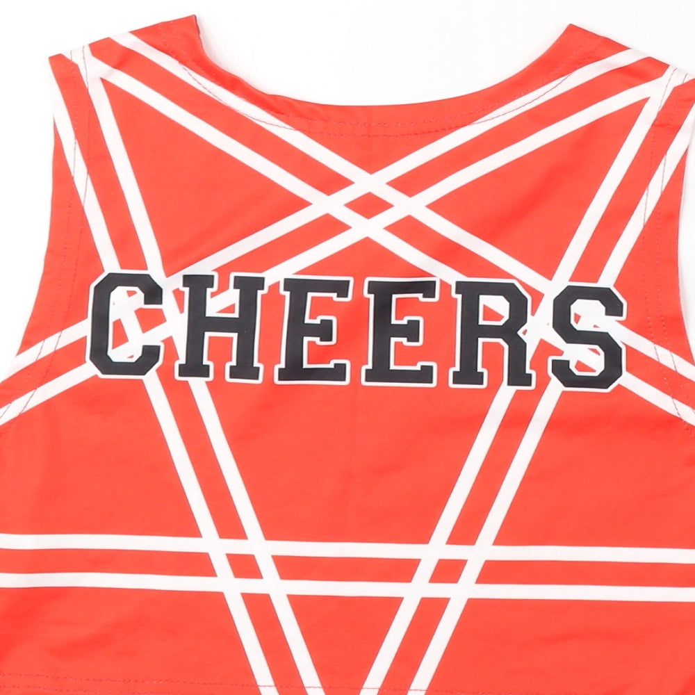 Preworn Girls Red Geometric Polyester Basic Tank Size S Round Neck - Cheerleading