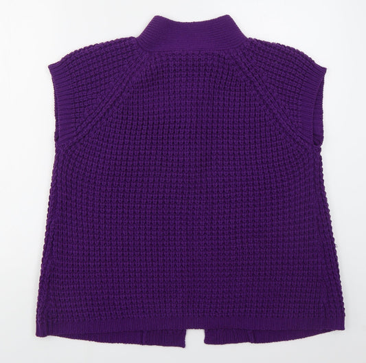Text Womens Purple Mock Neck Acrylic Cardigan Jumper Size XL