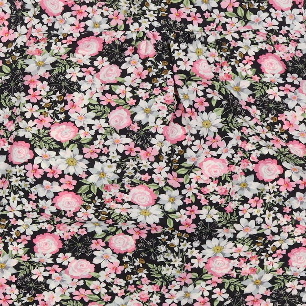 F&F Womens Pink Floral Polyester Basic Button-Up Size 8 Collared