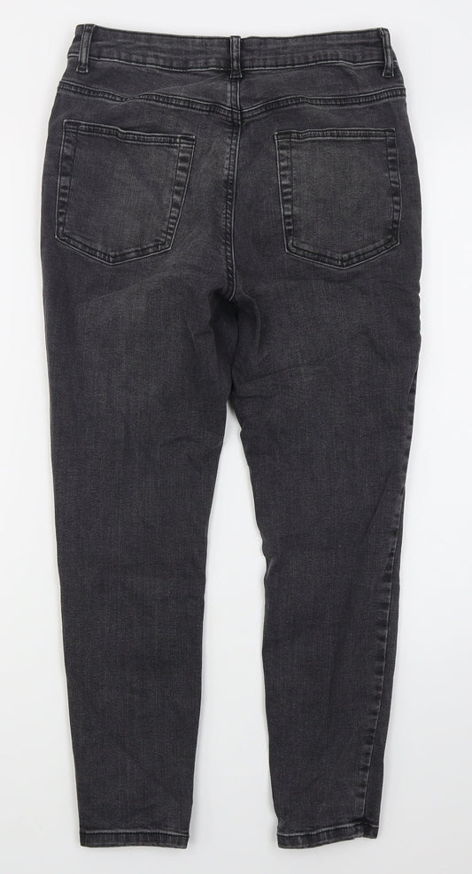 Denim Co Womens Grey Cotton Skinny Jeans Size 14 L26 in Regular Button