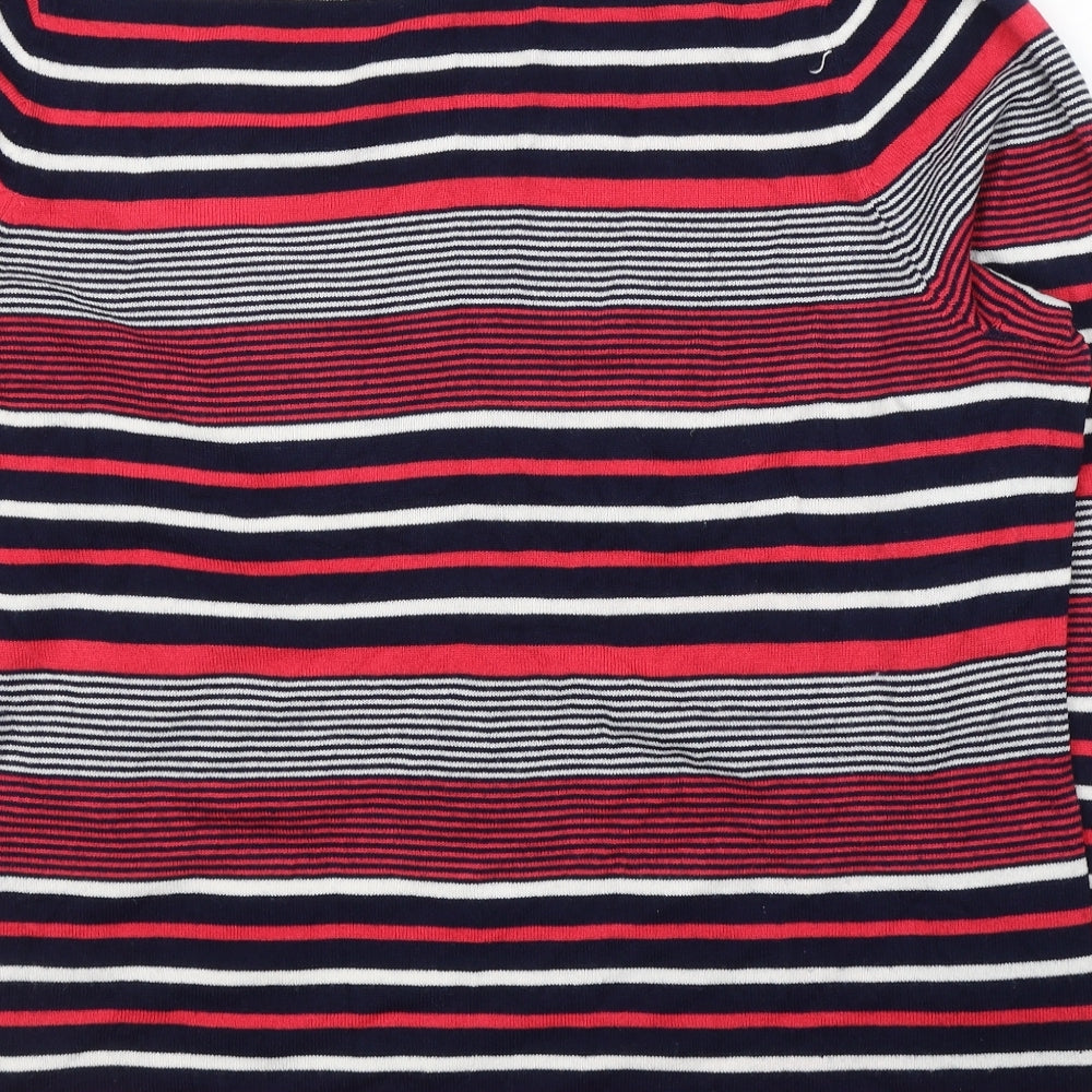 Brand and care label for Love Knitwear women’s multicoloured round neck striped acrylic jumper, size UK 22