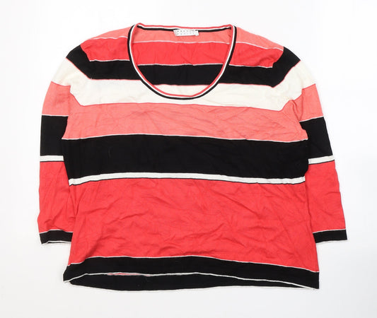 Additional front view of Precis women’s multicoloured striped viscose jersey blouse, size L, round neck