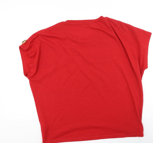 Womens UK Size 12 Apricot Red Basic T-Shirt