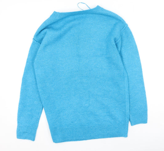 George Womens Blue Round Neck Acrylic Pullover Jumper Size 4