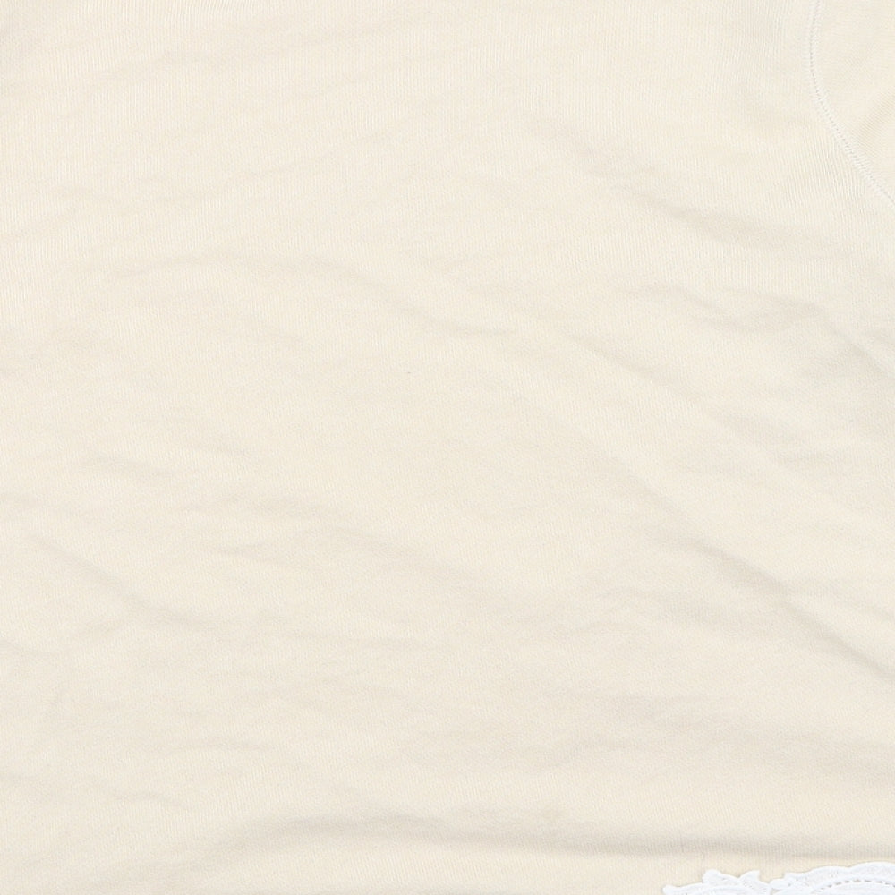 Brand and care label for Gap women’s beige cotton pullover sweatshirt, size S