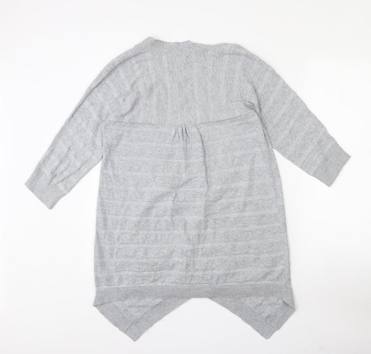 F&F Womens Grey Collared Striped Cotton Cardigan Jumper Size 12