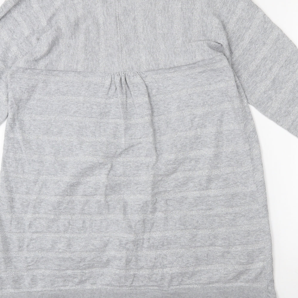 F&F Womens Grey Collared Striped Cotton Cardigan Jumper Size 12