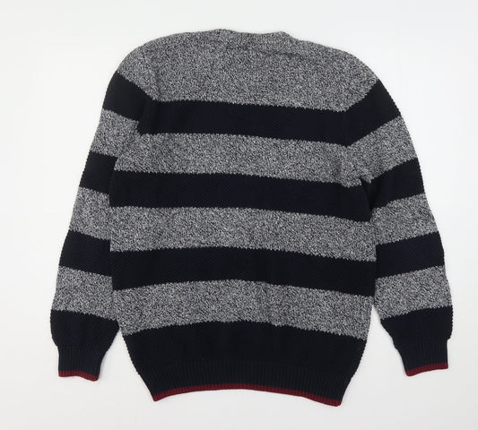 Blue Harbour Mens Multicoloured Round Neck Striped Cotton Pullover Jumper Size L