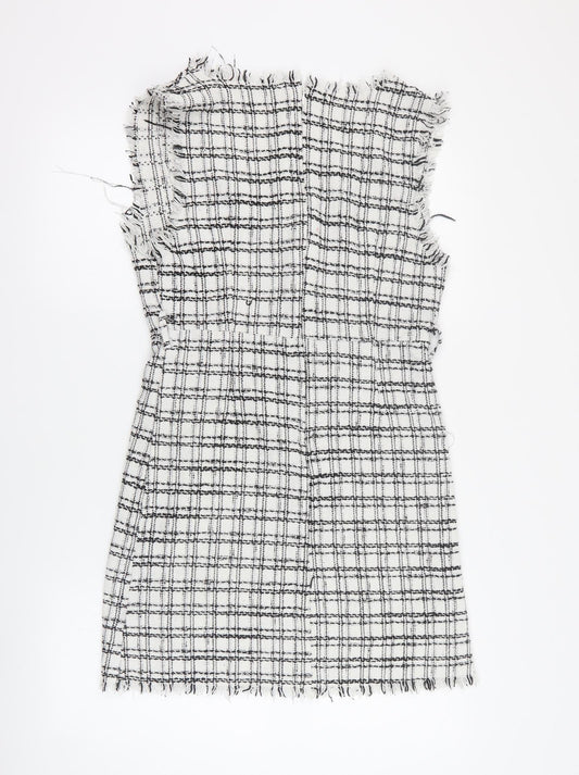 SheIn Womens White Plaid Polyester Mini Size M V-Neck Zip