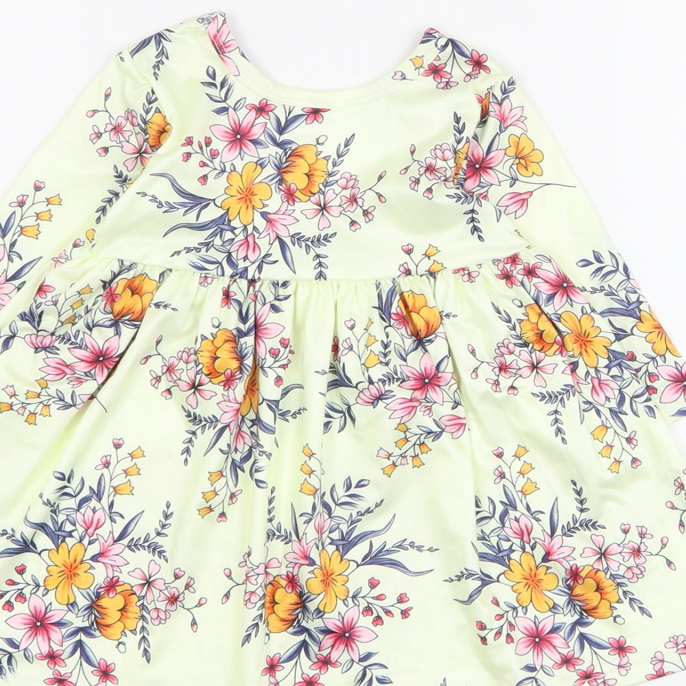 SheIn Baby Yellow Floral Polyester A-Line Size 0-3 Months Round Neck Pullover
