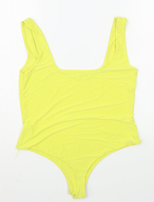 PRETTYLITTLETHING Womens Yellow Polyester Bodysuit One-Piece Size 14 Button