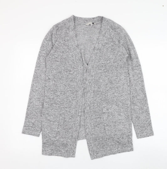 Additional front view of Nutmeg women’s grey square neck polyester cardigan jumper, size UK 10