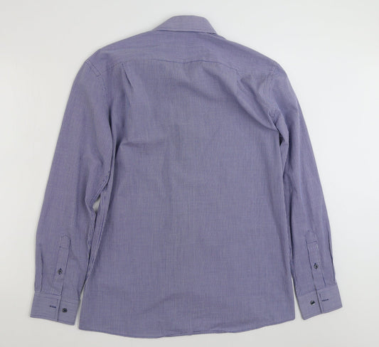 Tailor & Cutter Mens Blue Check Polyester Button-Up Size 15.5 Collared Button