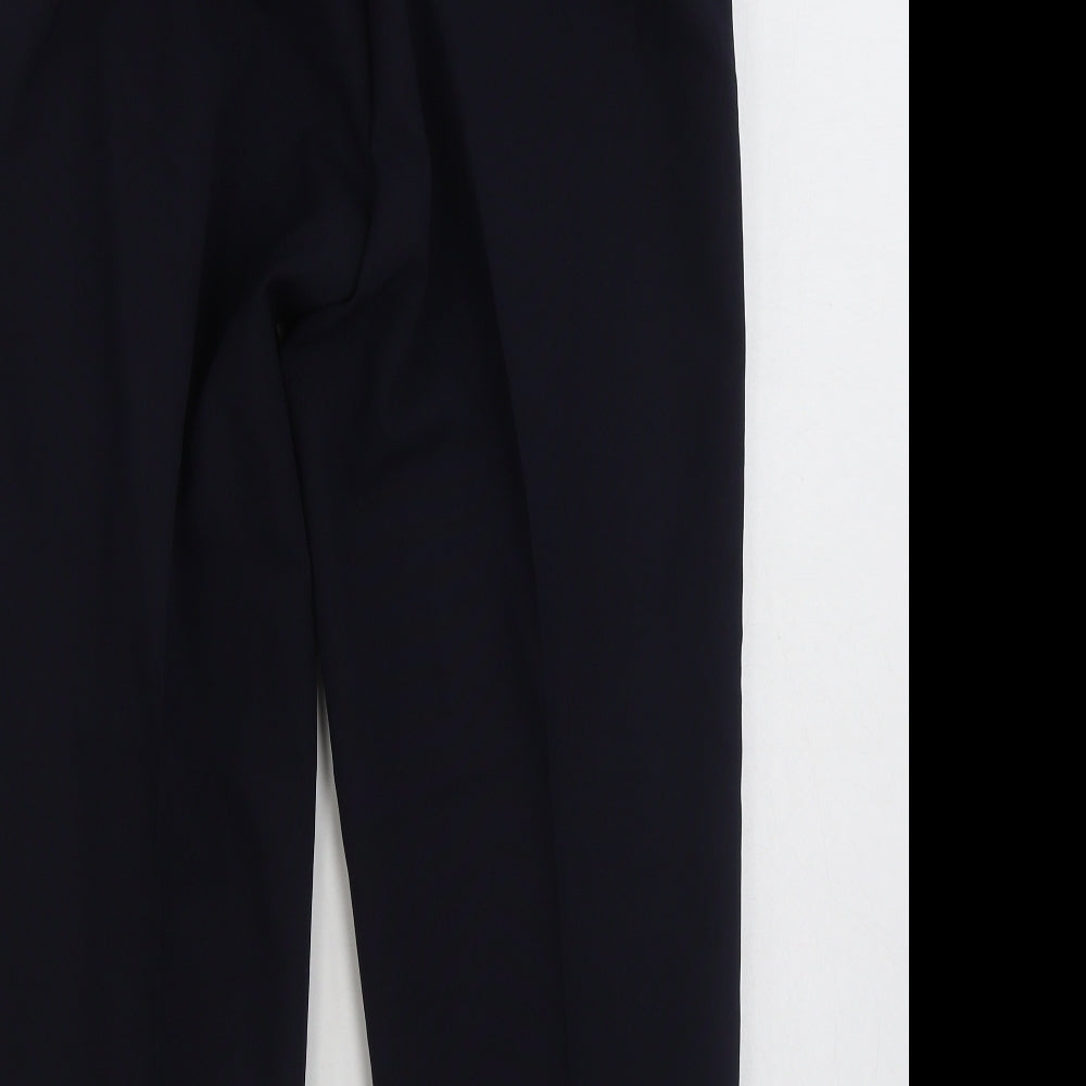 Brand and care label for JD WILLIAMS women’s blue polyester trousers, size UK 14, 25-inch leg regular