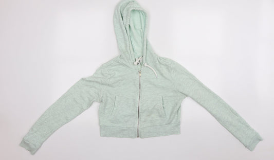 Additional front view of Divided women’s green cotton full zip hoodie, size S, zip