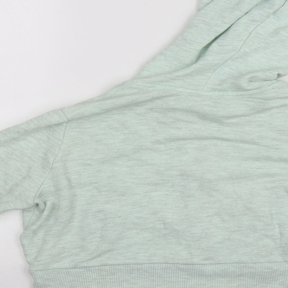 Brand and care label for Divided women’s green cotton full zip hoodie, size S, zip