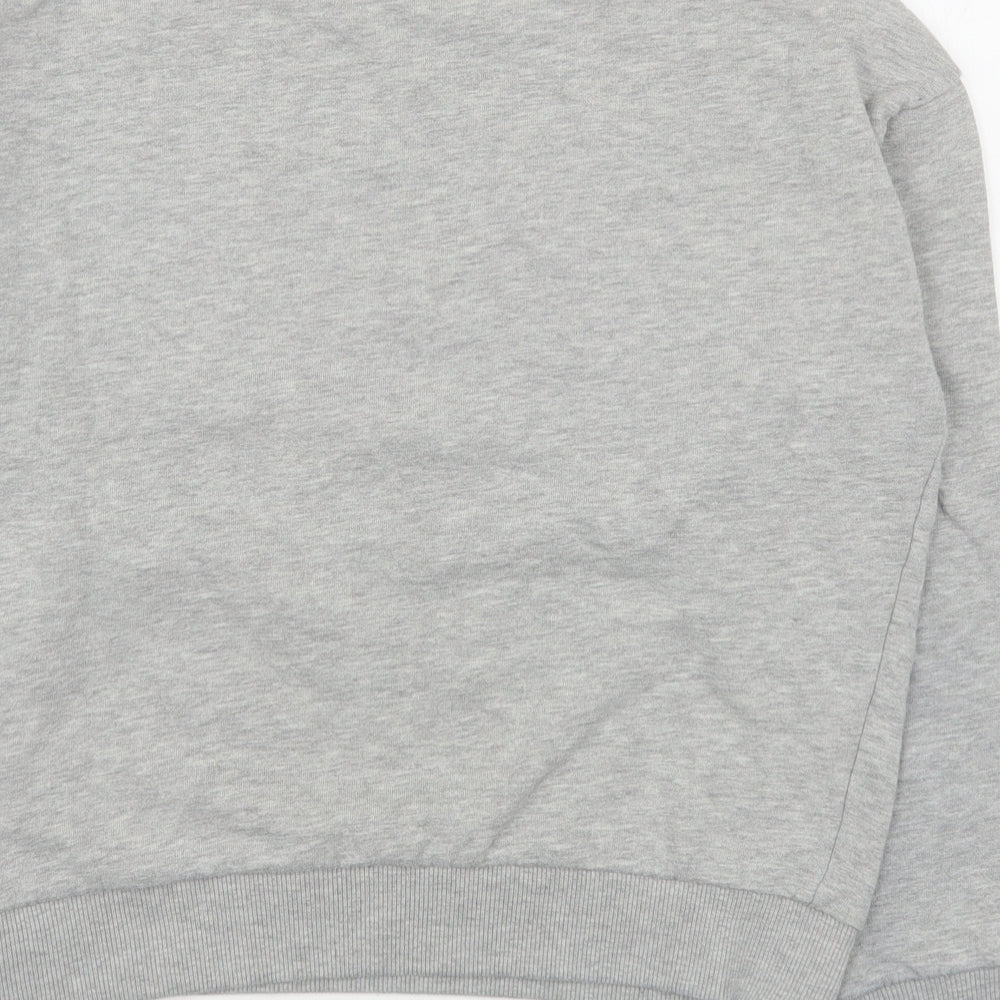 Brand and care label for M&Co girls’ grey cotton pullover sweatshirt, size 14, years pullover