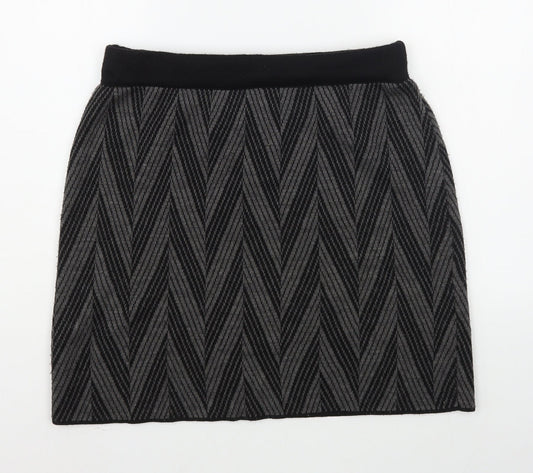 Additional front view of Kenar women’s black striped acrylic a-line skirt, size L
