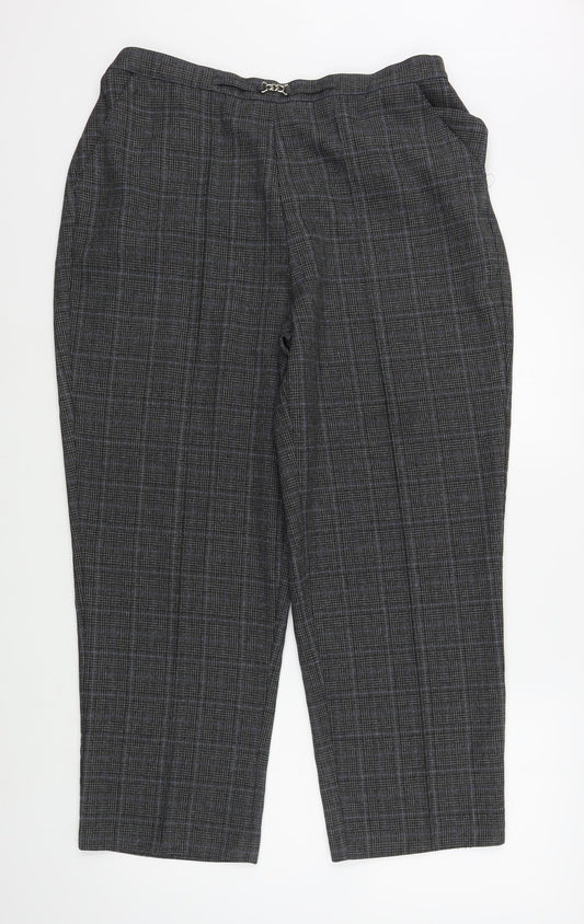 Additional front view of Bonmarché women’s grey plaid polyester trousers, size UK 18, 27-inch leg regular