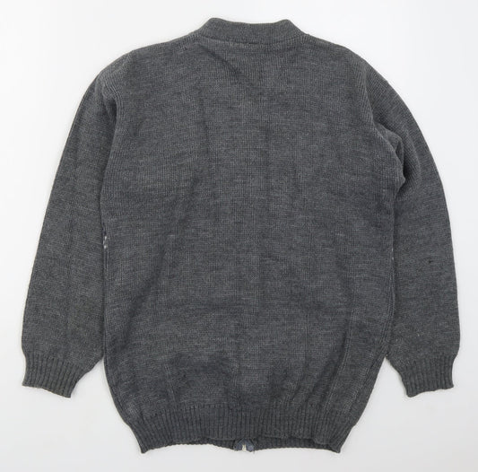 Premier Man Mens Grey V-Neck Geometric Acrylic Full Zip Jumper Size S