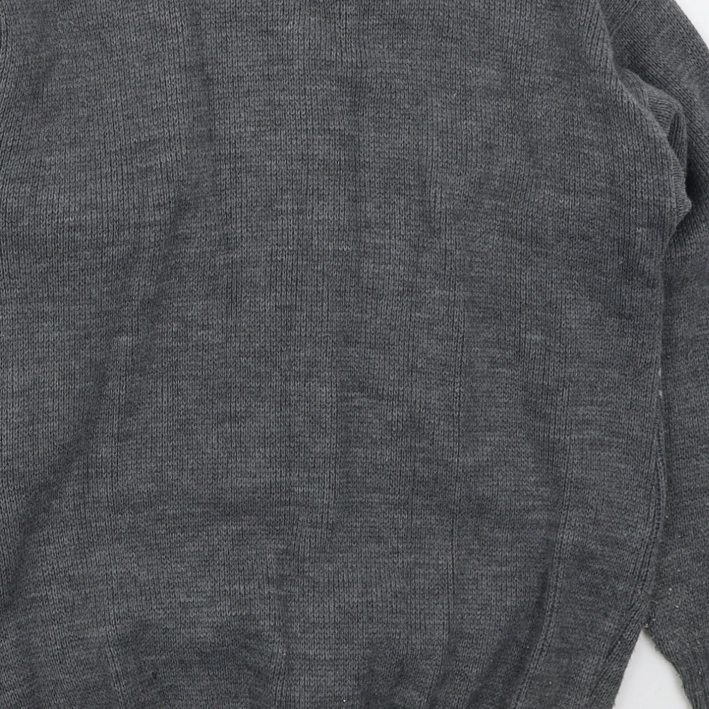 Brand and care label for Premier Man men’s grey v-neck geometric acrylic full zip jumper, size S