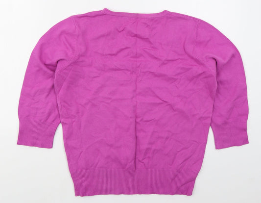 M&Co Womens Pink Round Neck Cotton Pullover Jumper Size L