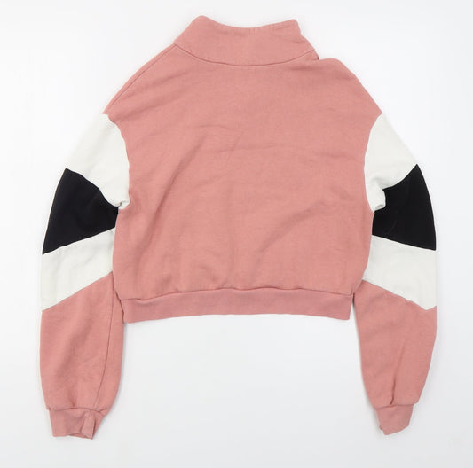 H&M Womens Pink Colourblock Cotton Pullover Sweatshirt Size XS Zip