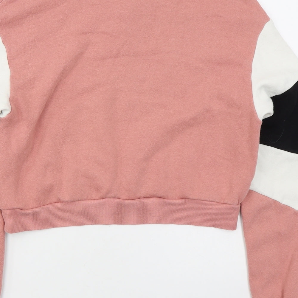 H&M Womens Pink Colourblock Cotton Pullover Sweatshirt Size XS Zip